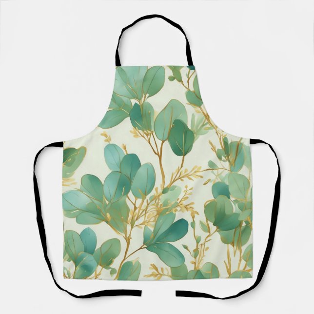 Eucalyptus Leaves Green and Gold Design Apron (Front)