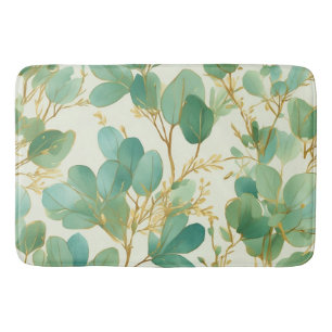 Eucalyptus Leaves Green and Gold Design Bath Mat