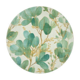 Eucalyptus Leaves Green and Gold Design Cutting Board
