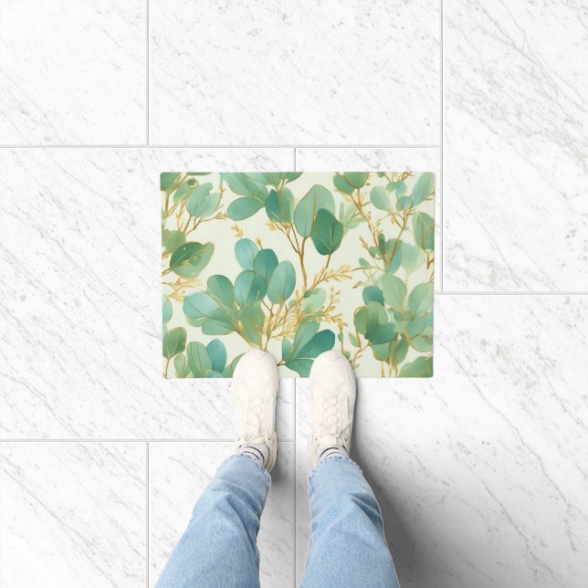 Eucalyptus Leaves Green and Gold Design Doormat (Indoor)