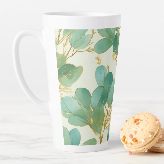 Eucalyptus Leaves Green and Gold Design Latte Mug (In Situ)