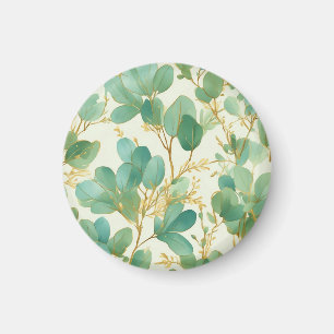 Eucalyptus Leaves Green and Gold Design Magnet