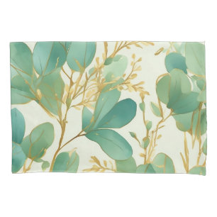 Eucalyptus Leaves Green and Gold Design Pillowcase