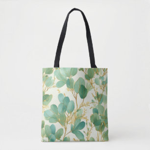 Eucalyptus Leaves Green and Gold Design Tote Bag