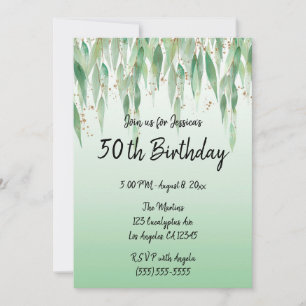 Eucalyptus Leaves Green Ombre 50th Birthday Invitation
