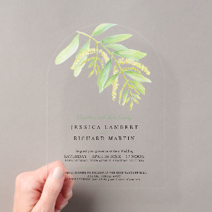 Eucalyptus leaves green water wedding Acrylic Invitations