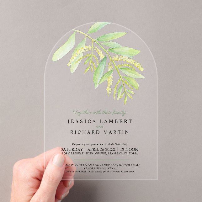 Eucalyptus leaves green water wedding  Acrylic Invitations (Insitu (Handheld))