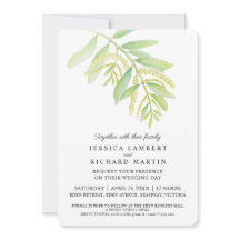 Eucalyptus leaves green water wedding invitation