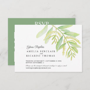  Eucalyptus leaves green water wedding  RSVP Card