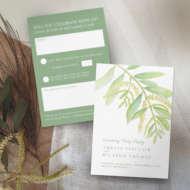  Eucalyptus leaves green water wedding  RSVP Card (Creator Uploaded)