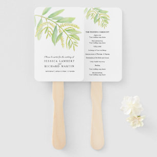 Eucalyptus leaves green watercolor wedding Hand Fan