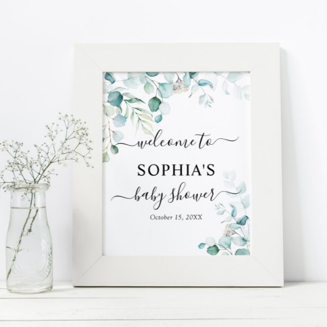 Eucalyptus Leaves Greenery Baby Shower Welcome Poster (Creator Uploaded)