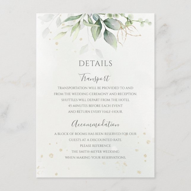 Eucalyptus Leaves Greenery Gold Elegant Wedding Enclosure Card (Front)