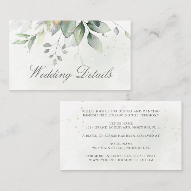 Eucalyptus Leaves Greenery Gold Elegant Wedding Enclosure Card (Front/Back)