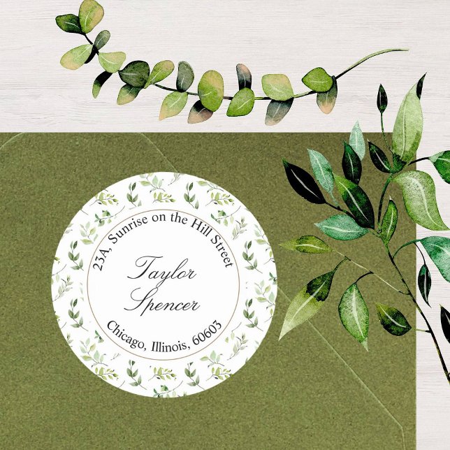 Eucalyptus Leaves Greenery Round Address Label (Creator Uploaded)