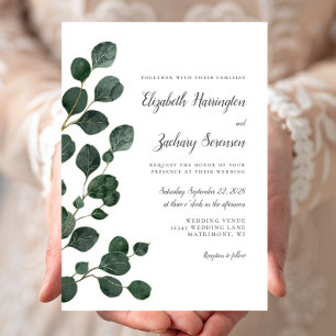 Eucalyptus Leaves Greenery Watercolor Wedding Invitation