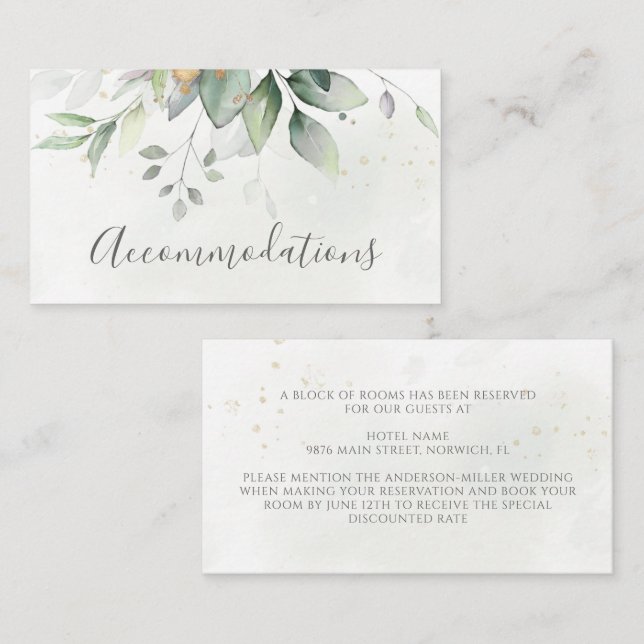 Eucalyptus Leaves Greenery Wedding Accommodation Enclosure Card (Front/Back)