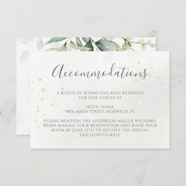 Eucalyptus Leaves Greenery Wedding Accommodations Enclosure Card (Front/Back)