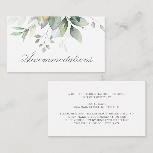 Eucalyptus Leaves Greenery Wedding Accommodations Enclosure Card (Front/Back)
