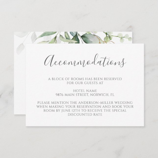 Eucalyptus Leaves Greenery Wedding Accommodations Enclosure Card (Front/Back)