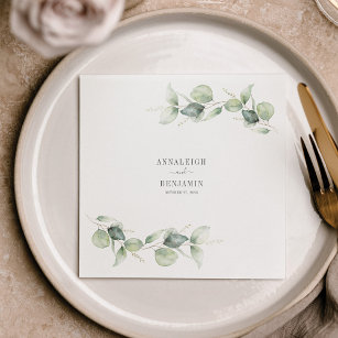 Eucalyptus Leaves Greenery Wedding Cocktail Paper Napkin