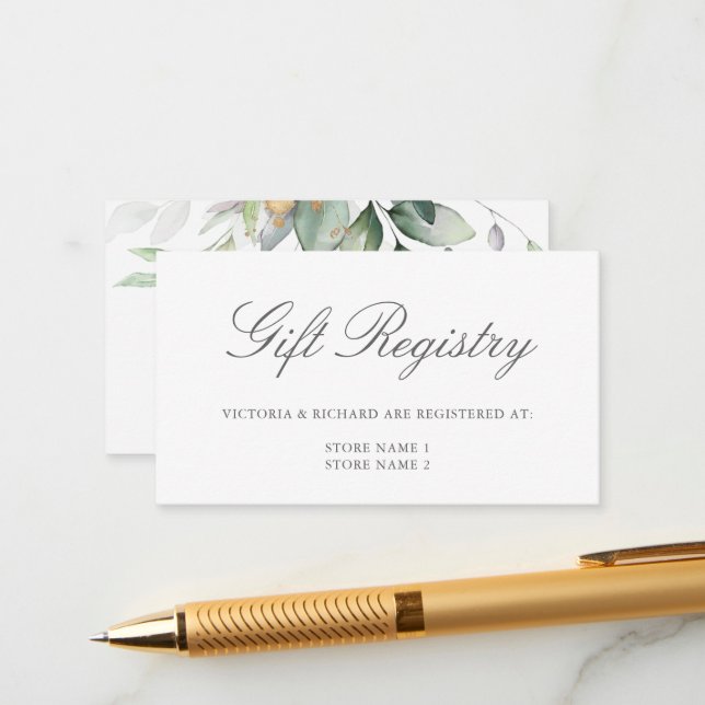 Eucalyptus Leaves Greenery Wedding Gift Registry Enclosure Card (Front/Back In Situ)