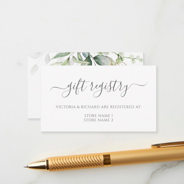 Eucalyptus Leaves Greenery Wedding Gift Registry Enclosure Card (Front/Back In Situ)