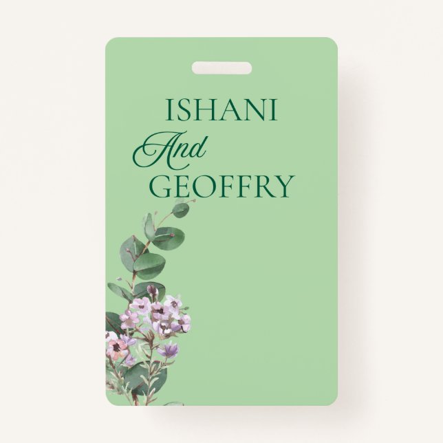 Eucalyptus Leaves Greenery Wedding  ID Badge (Front)