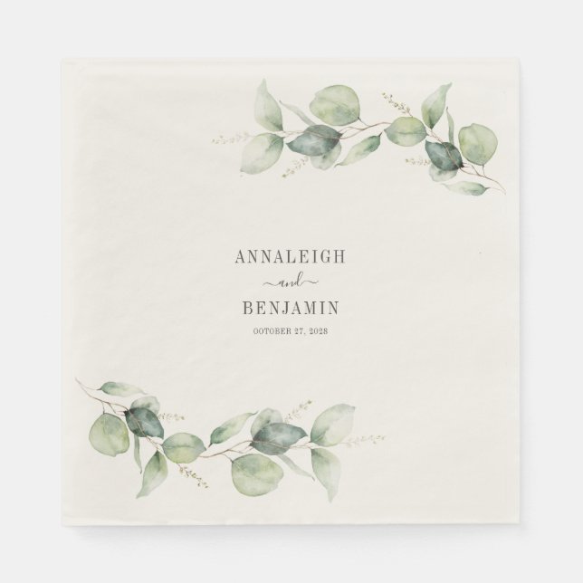 Eucalyptus Leaves Greenery Wedding Napkin (Front)