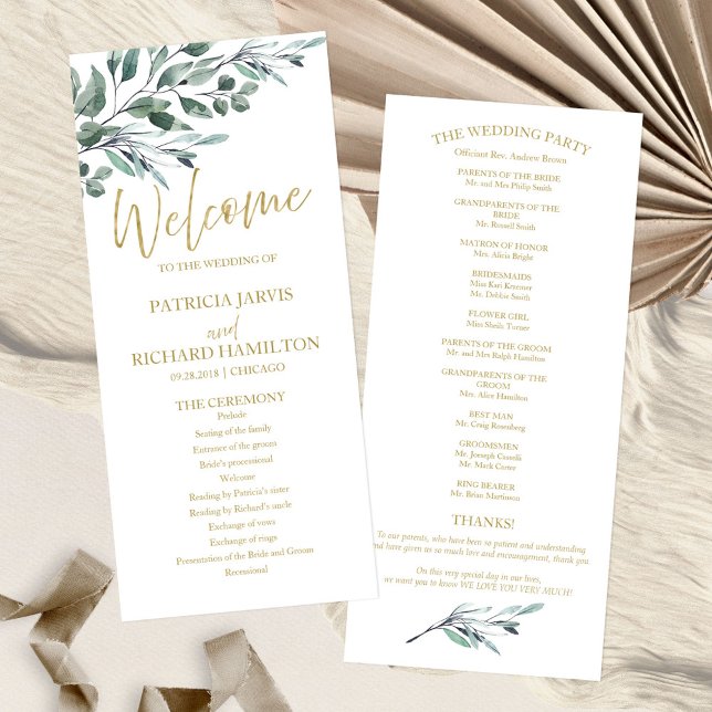 Eucalyptus Leaves Greenery Wedding Programs 4x9 (Creator Uploaded)