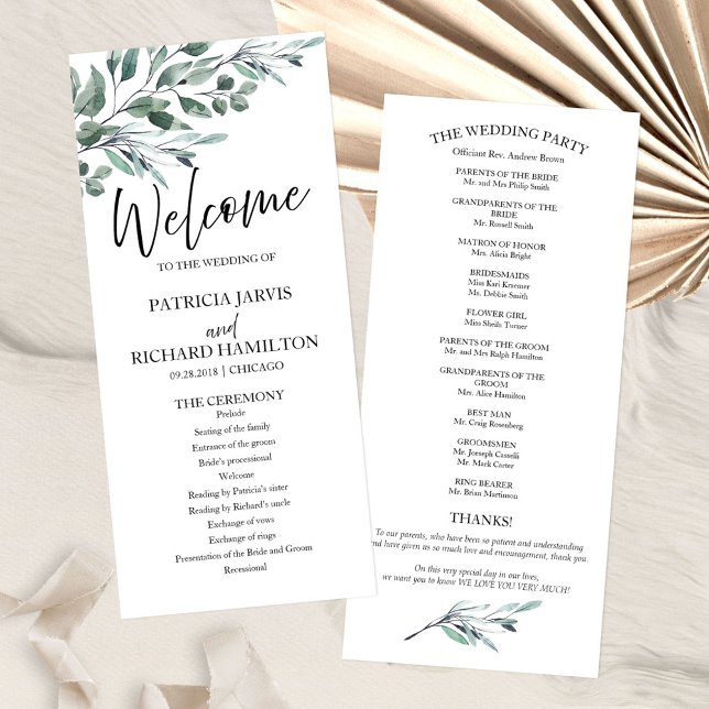 Eucalyptus Leaves Greenery Wedding Programs 4x9 (Creator Uploaded)