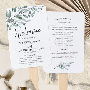 Eucalyptus Leaves Greenery Wedding Programs Hand Fan