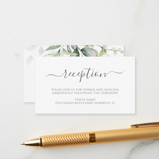 Eucalyptus Leaves Greenery Wedding Reception Enclosure Card (Front/Back In Situ)