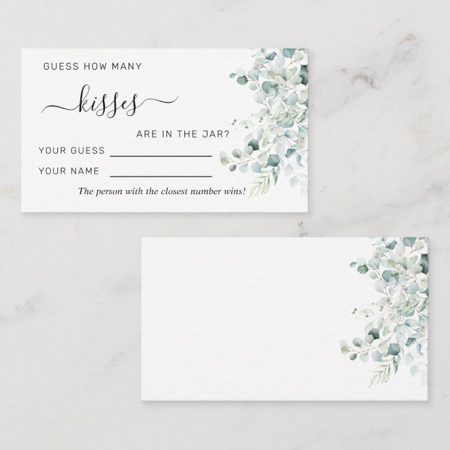 Eucalyptus Leaves How Many Kisses Game Cards (Front/Back)