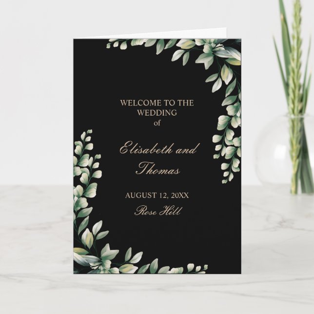 Eucalyptus leaves modern wedding programme  program (Front)