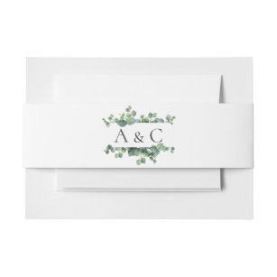Eucalyptus Leaves Monogram Wedding Invitation Belly Band