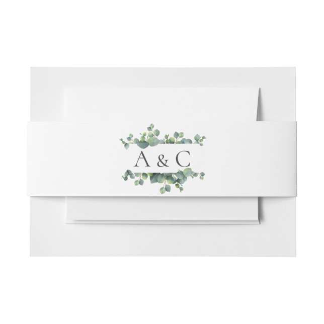 Eucalyptus Leaves Monogram Wedding Invitation Belly Band (Front Example)