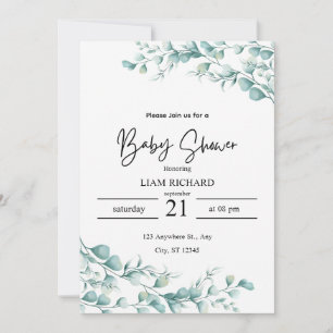 Eucalyptus leaves, neutral tones, baby shower Invitation