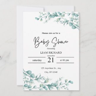 Eucalyptus leaves, neutral tones, baby shower  Invitation