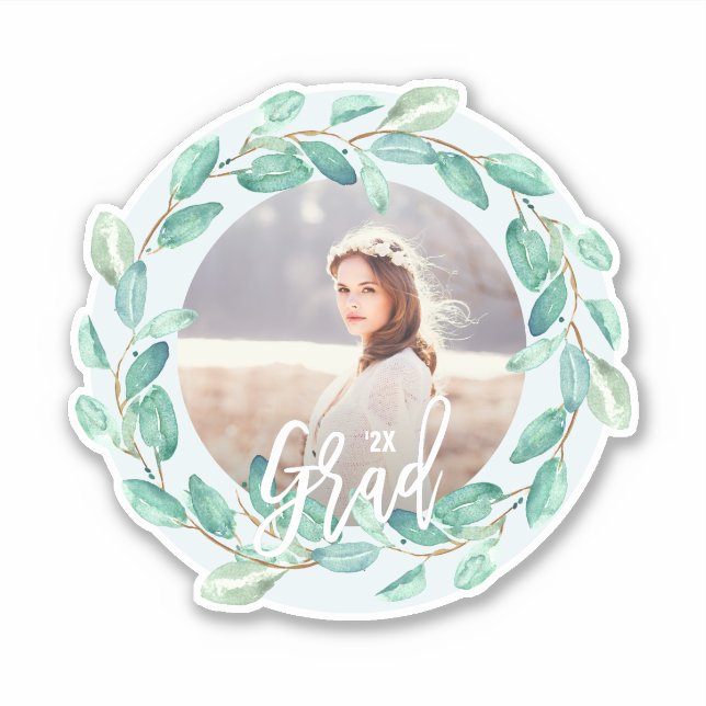 Eucalyptus Leaves on Blue Graduate Photo and Year (Front)