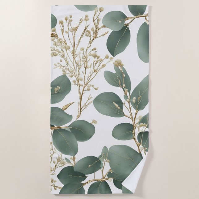 Eucalyptus Leaves Pattern Beach Towel (Front)