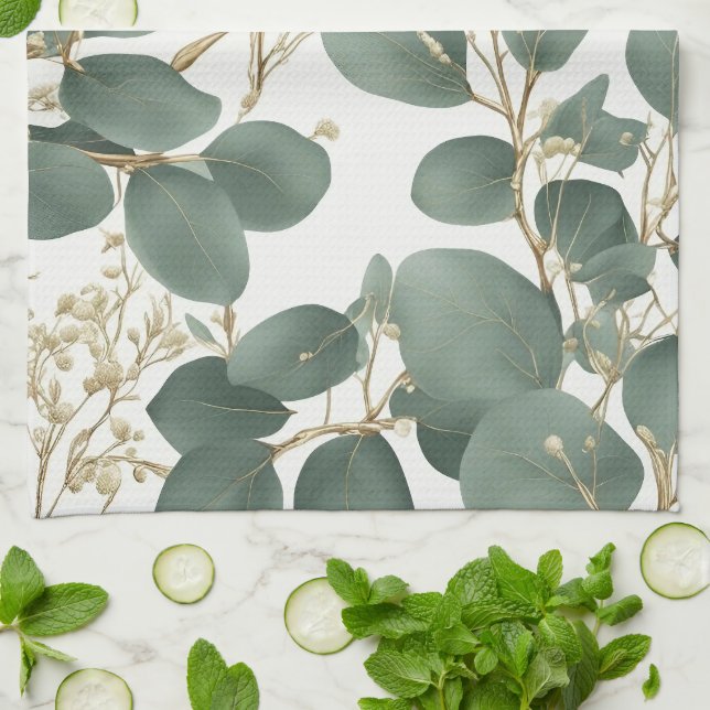 Eucalyptus Leaves Pattern Tea Towel (Folded)
