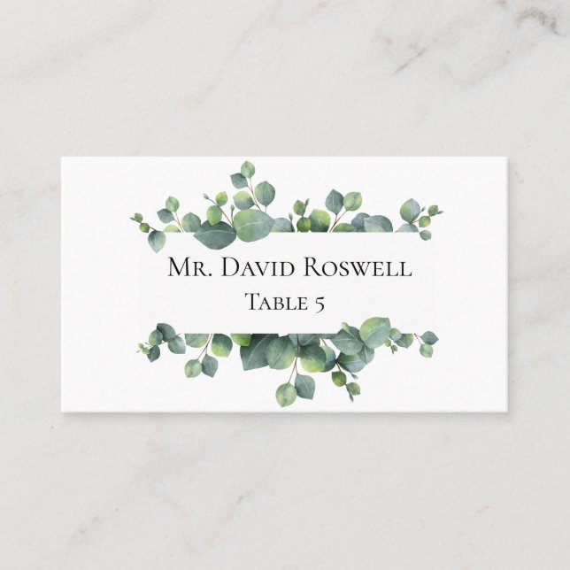 Eucalyptus Leaves Personalised Wedding Place Card (Front)