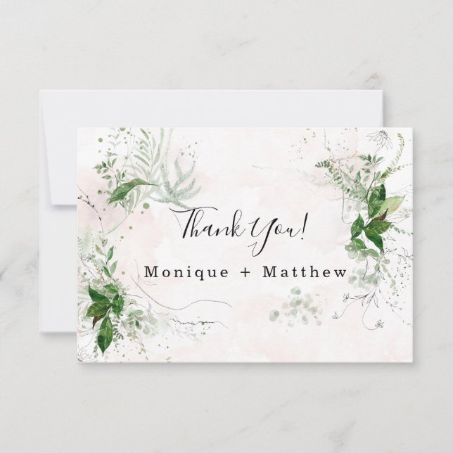 Eucalyptus leaves Pink Wedding Thank You Card (Front)