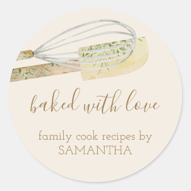 Eucalyptus Leaves Rolling pin whisk Chef Bakery Classic Round Sticker (Front)