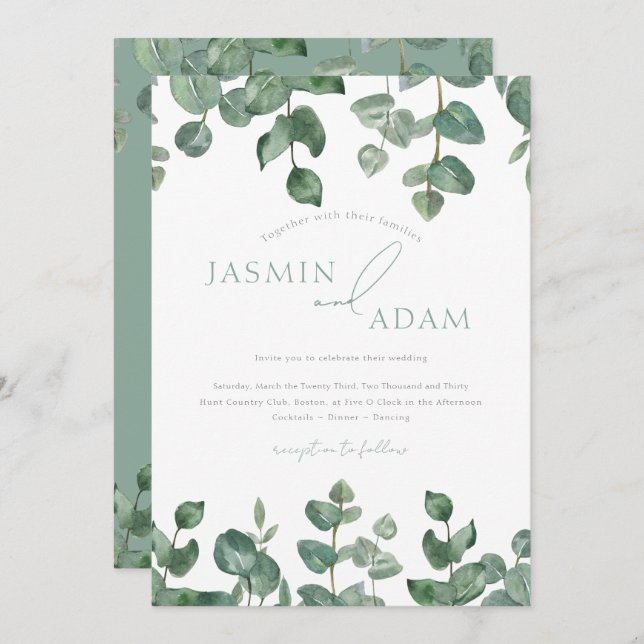 Eucalyptus Leaves Sage Green Foliage Wedding Invitation (Front/Back)