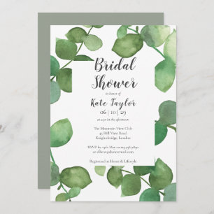 Eucalyptus Leaves Script Bridal Shower Invitation