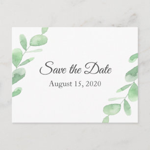 Eucalyptus leaves. Simple wedding Save the Date Postcard
