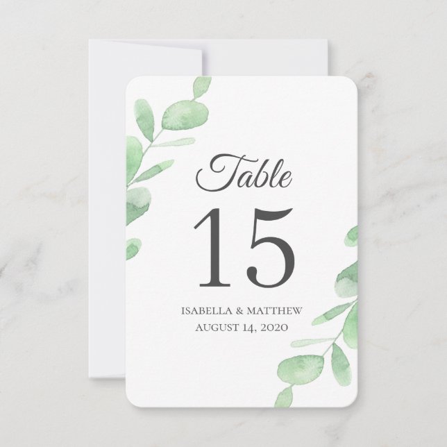 Eucalyptus leaves. Simple Wedding Table numbers (Front)