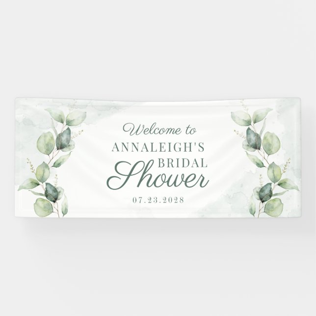 Eucalyptus Leaves Succulent Foliage Bridal Shower Banner (Horizontal)